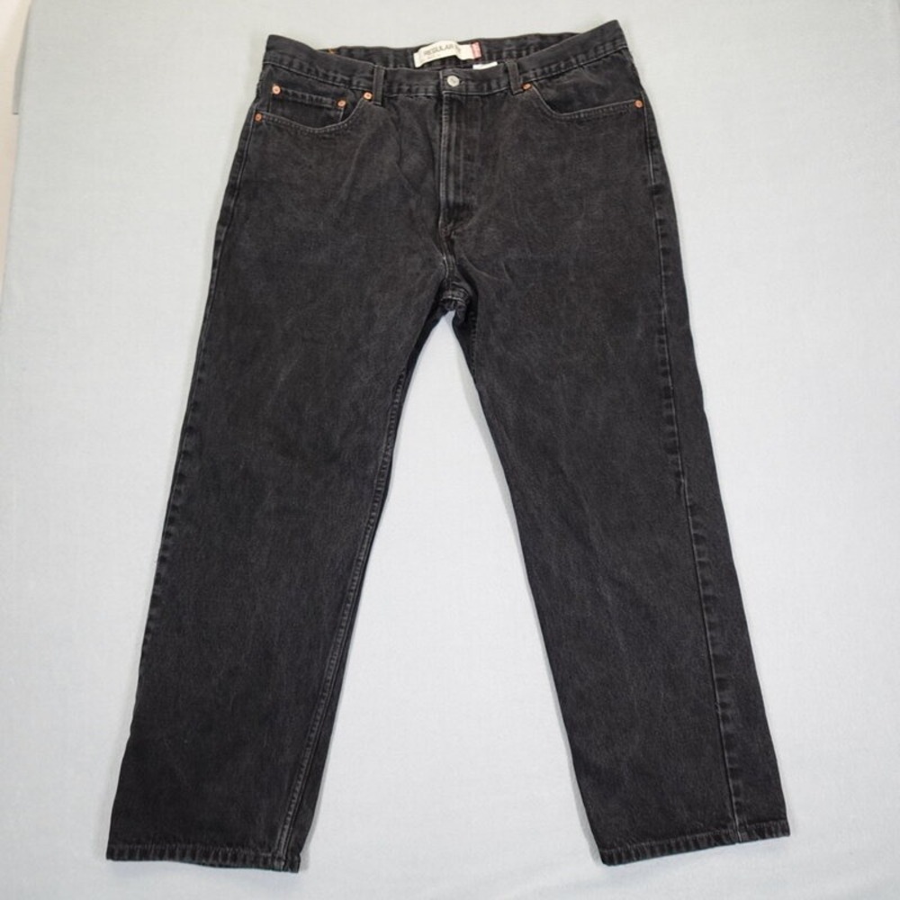 Levi Jeans Mens W42 Black 505 Regular Fit Denim Pants Straight Leg Classic